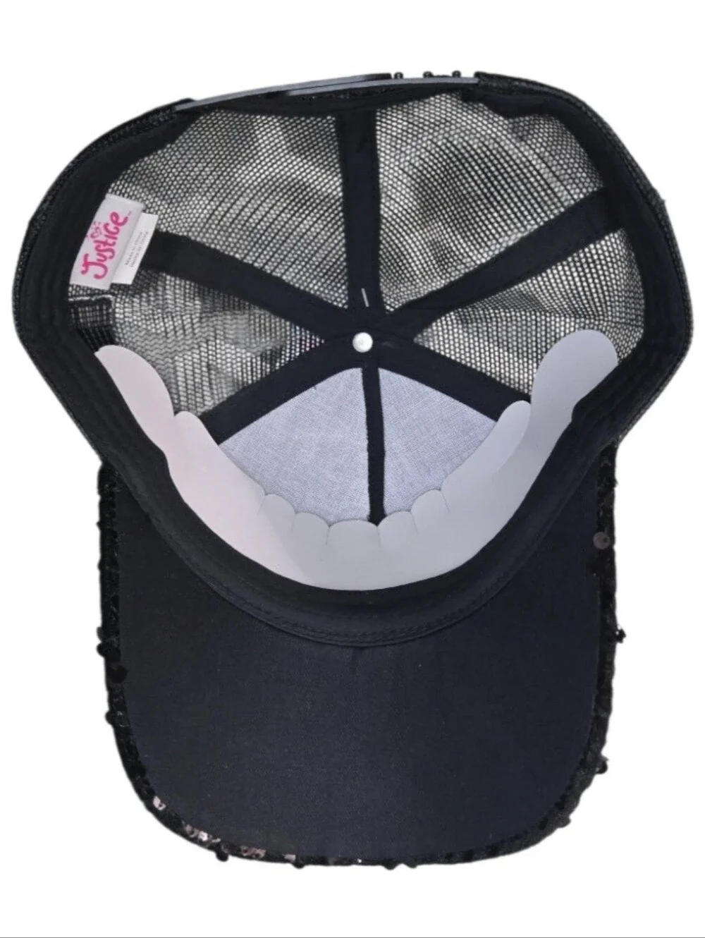 Justice Girl's Velvet Sequins Baseball Hat in Black, One Size Snapback NWT!